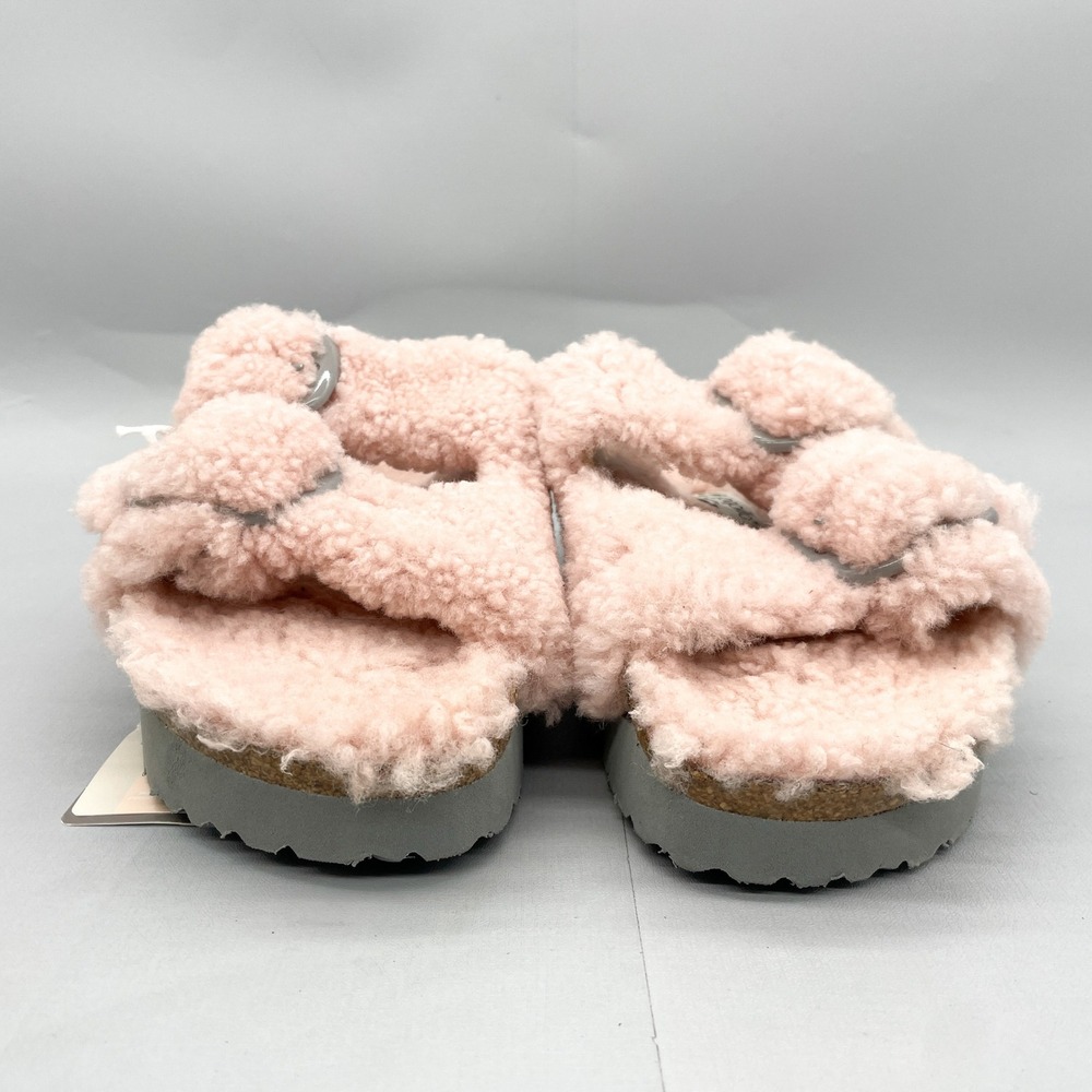 Birkenstock Papillio Womens 7‎ Arizona Sandals Shoes Pink Fuzzy Platform Slide - Picture 2 of 12